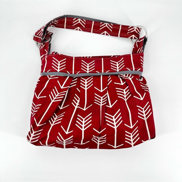 MARANDA LEE Red White Printed Tote Bag Diaper Bag Carry All Canvas Over Sized - Picture 1 of 12
